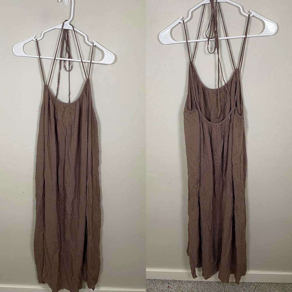 Nap Loungewear Relaxed Midi Dress in Brown One Size Low Back Lightweight Casual